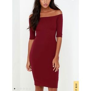 Lulus Off-the-shoulder Bodycon Red Wine Midi Dress